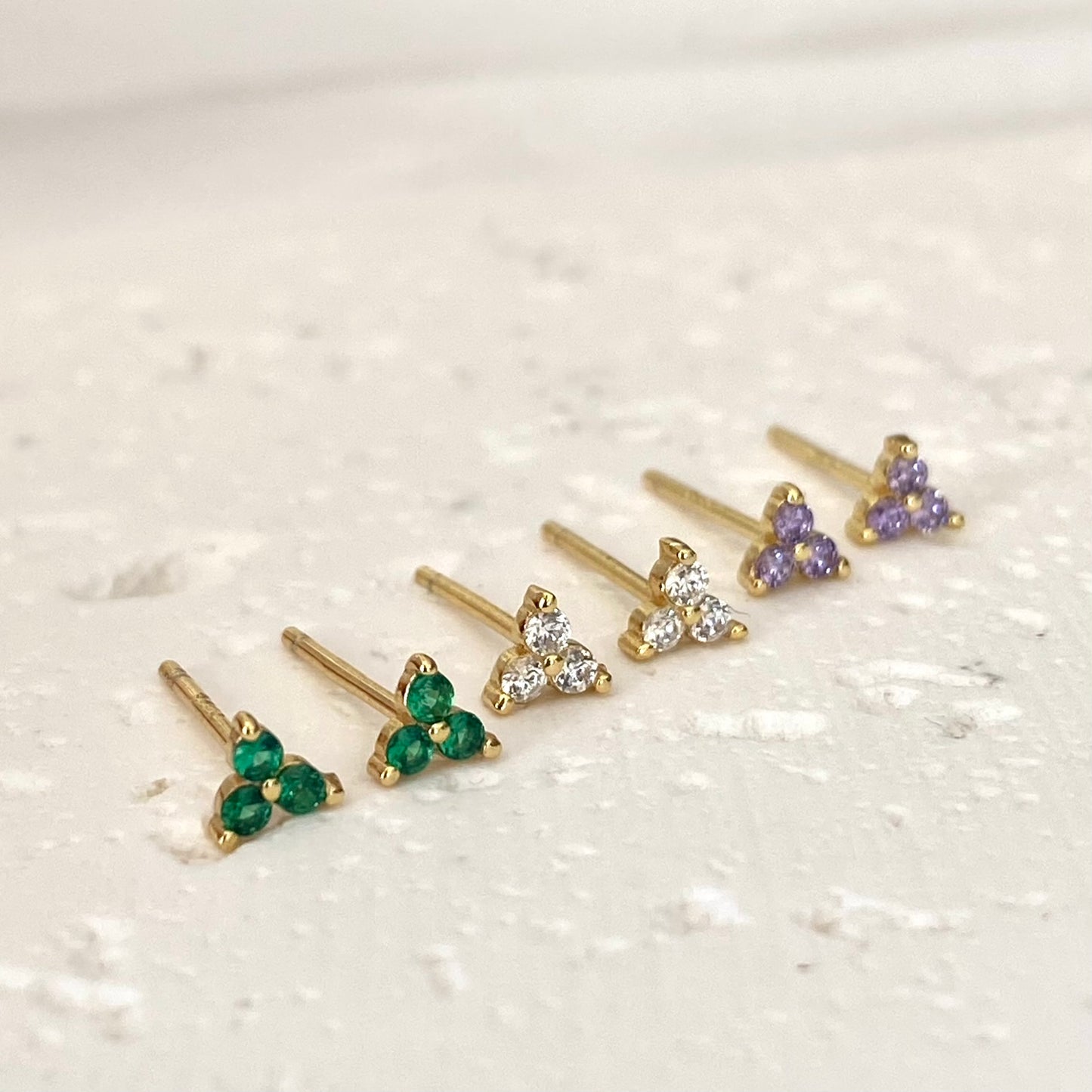 Tiny Three Dot Trio Stud Earrings 925 Sterling Silver Gold