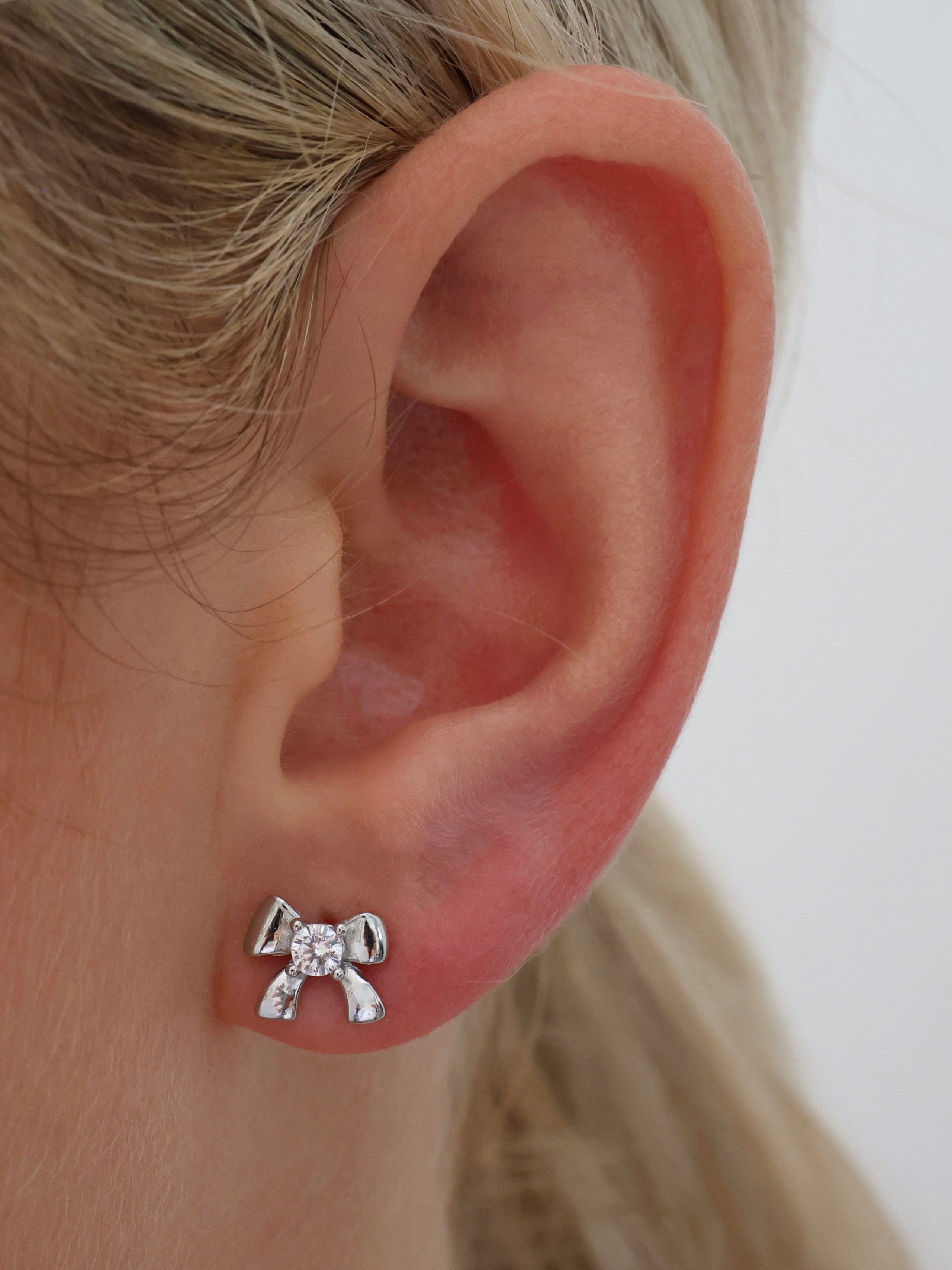 Bow CZ Stud Earrings - Sterling Silver