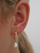 Baroque Pearl Drop Dangle Earrings with Snakeskin Patterned Gold Hoops