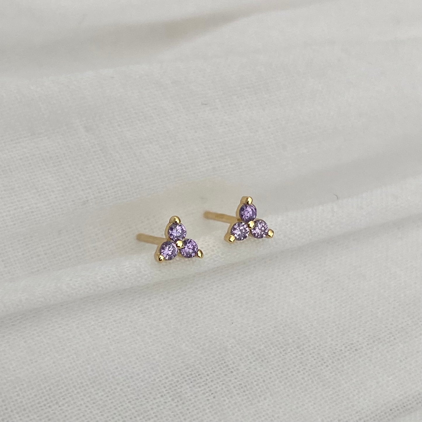 Tiny Three Dot Trio Stud Earrings 925 Sterling Silver GOLD