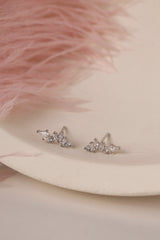 Vitoria Stud Earrings in sterling silver with a sleek marquise‑style cubic zirconia design, shown as an elegant everyday stud perfect for solo wear or 3rd‑lobe stacking.