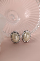silverstainless steel oval pearl stud earrings 
