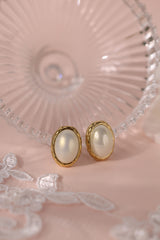 gold stainless steel oval pearl stud earrings 