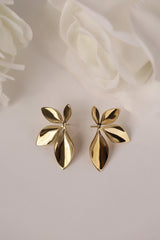 Gold stainless steel leaf‑shaped stud earrings