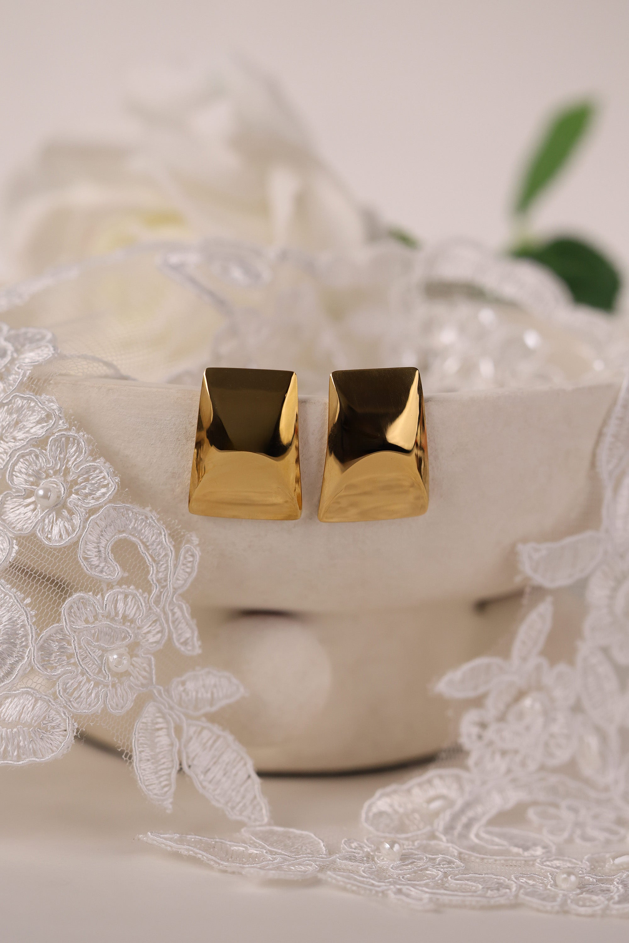 Gold geometric stainless steel stud earrings