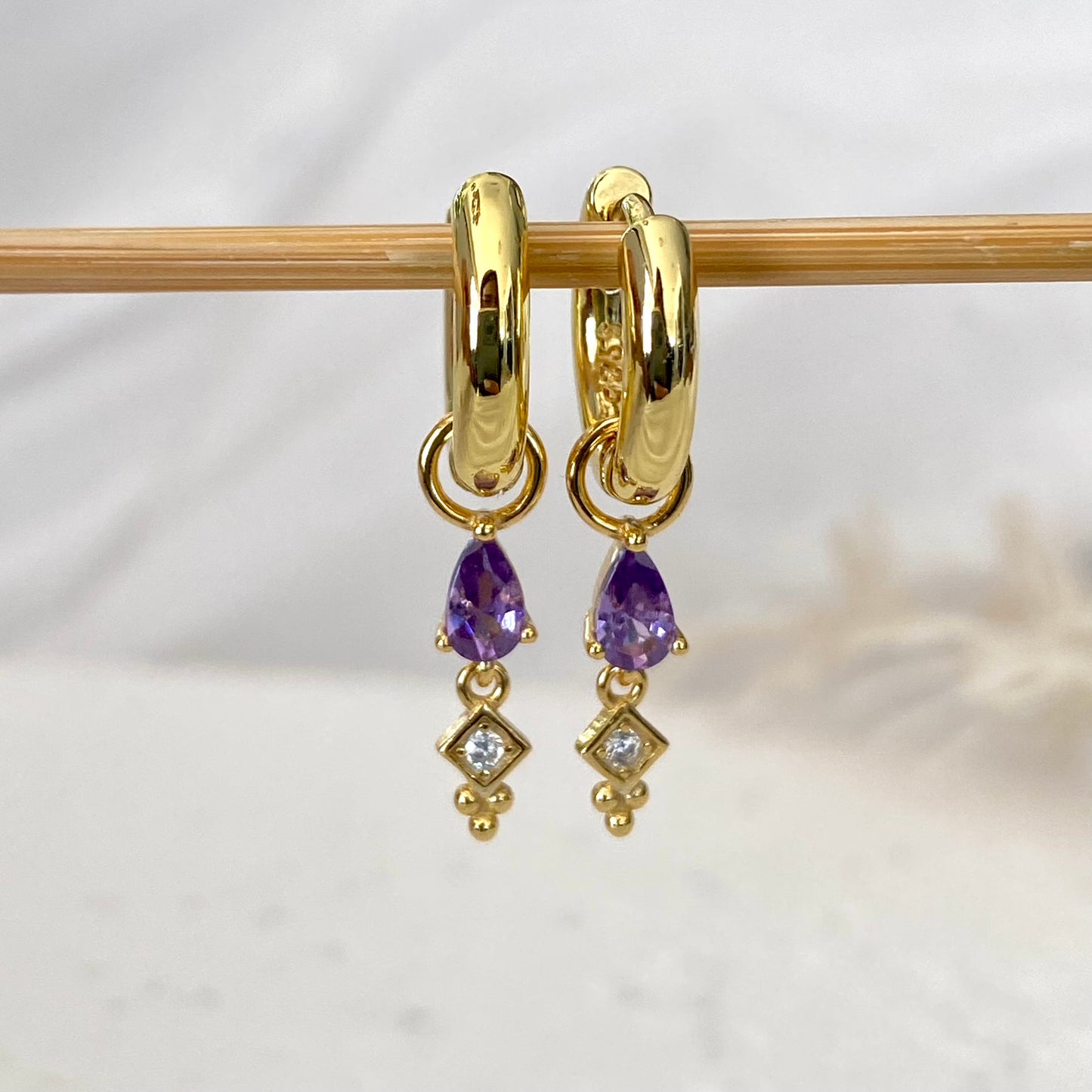 Purple Dangle Earrings, 925 Sterling Silver, Purple charm