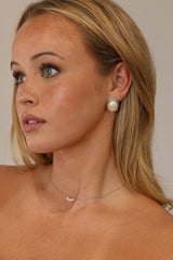 Silver stainless steel oval pearl stud earrings 