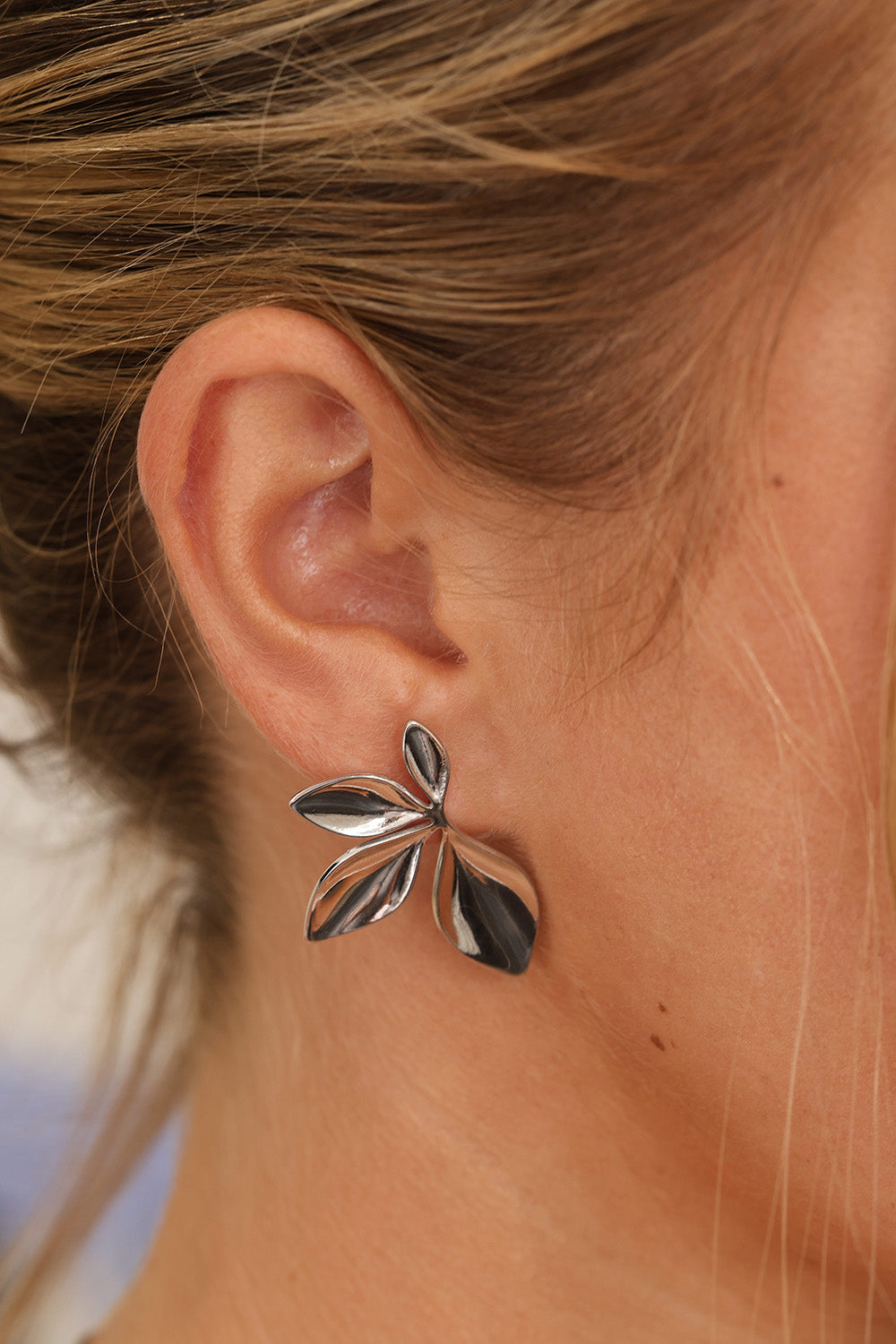 Silver stainless steel leaf‑shaped stud earrings | Anett Jewellery