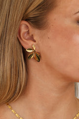 Gold stainless steel leaf‑shaped stud earrings