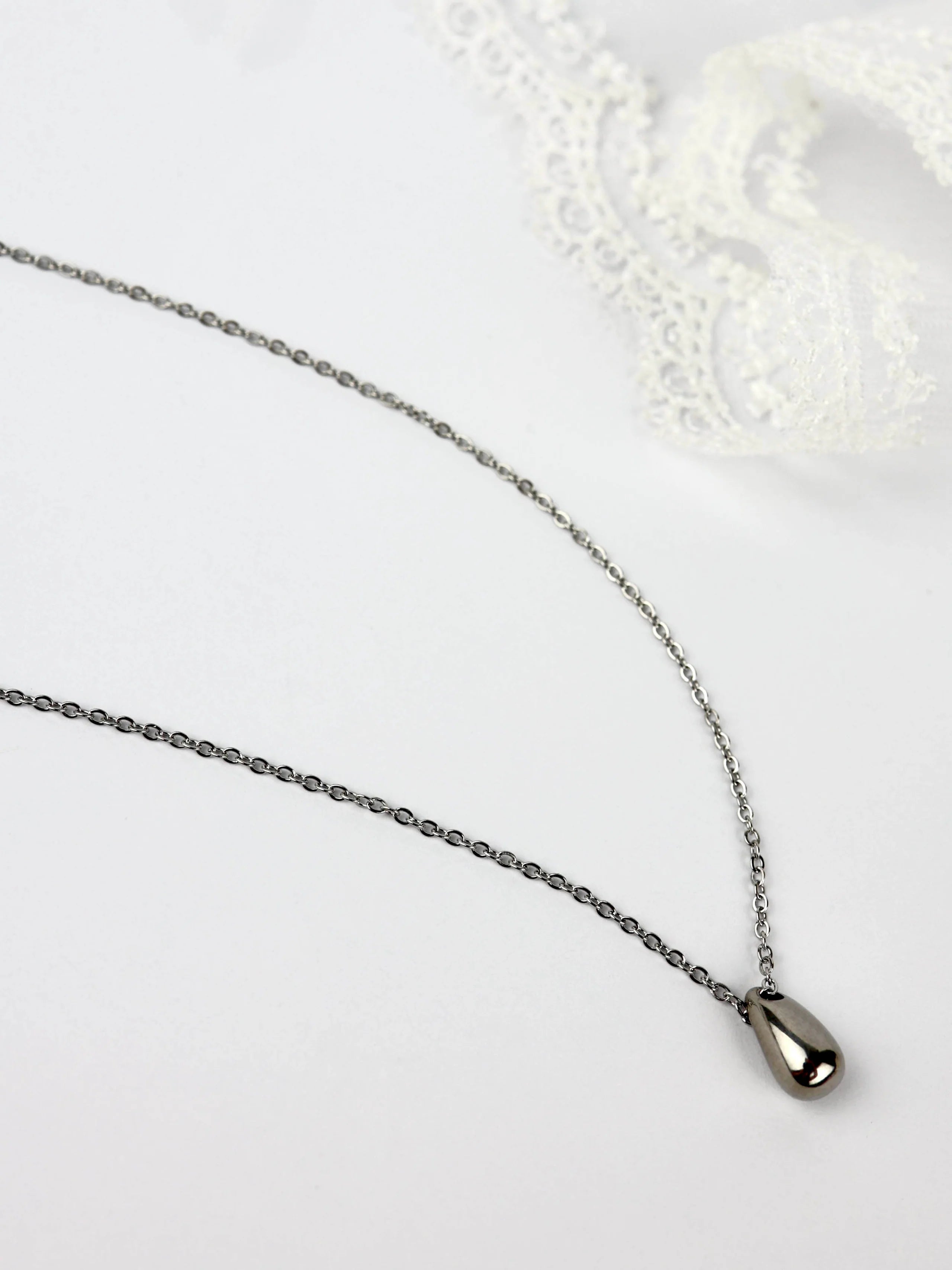Brianna Water Drop Necklace - Stainless Steel Silver