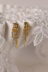 Gold triple‑drop illusion earrings with sparkling stones -Anett Jewellery