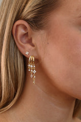 Gold triple‑drop illusion earrings with sparkling stones -Anett Jewellery