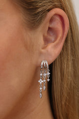 Silver triple‑drop illusion earrings with sparkling stones -Anett Jewellery