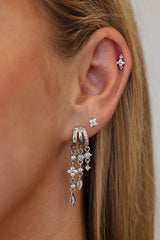 Silver triple‑drop illusion earrings with sparkling stones -Anett Jewellery