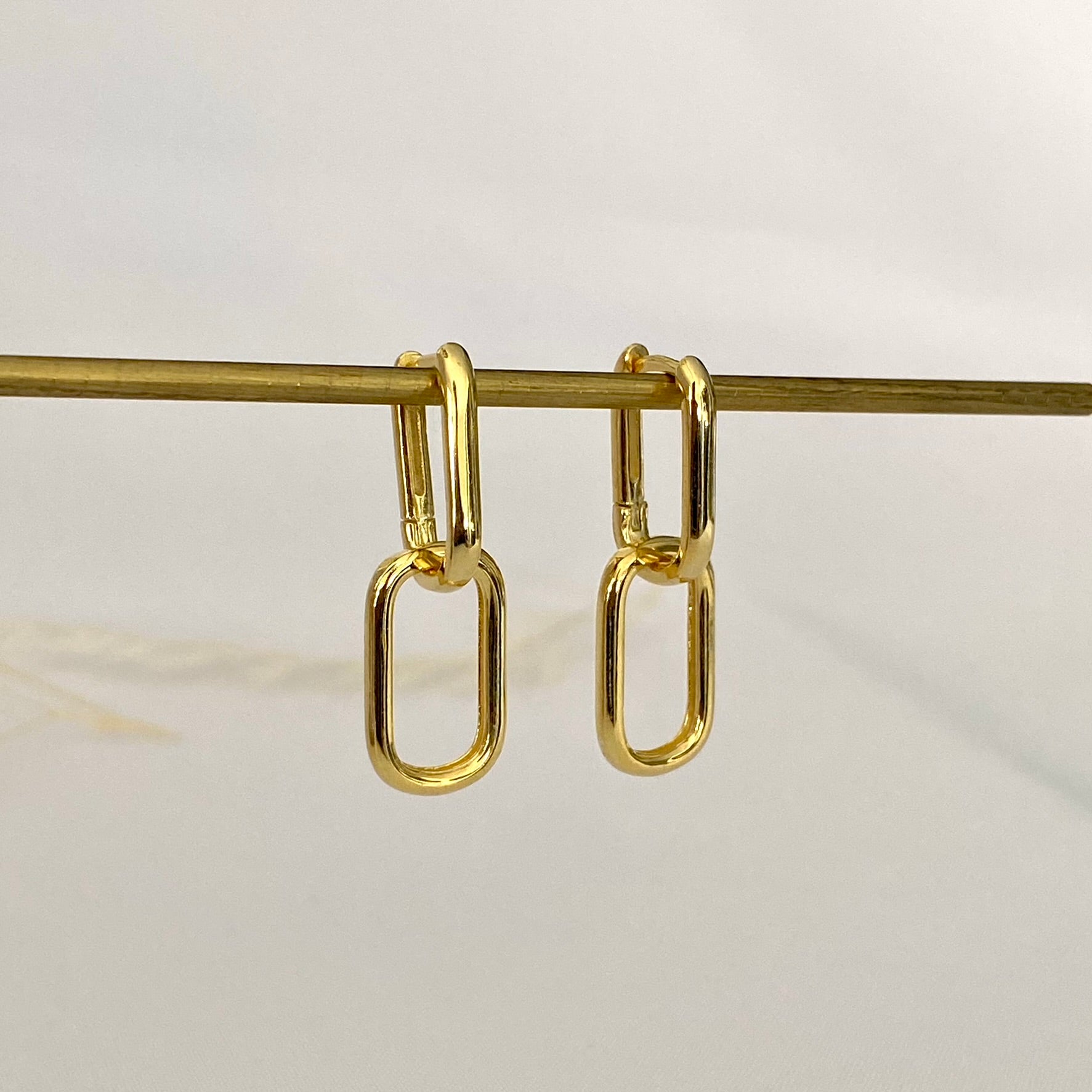 Double Rectangle Link Hoop Earrings GOLD