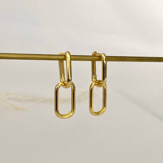 925 Sterling Silver Double Rectangle Hoop Earrings GOLD