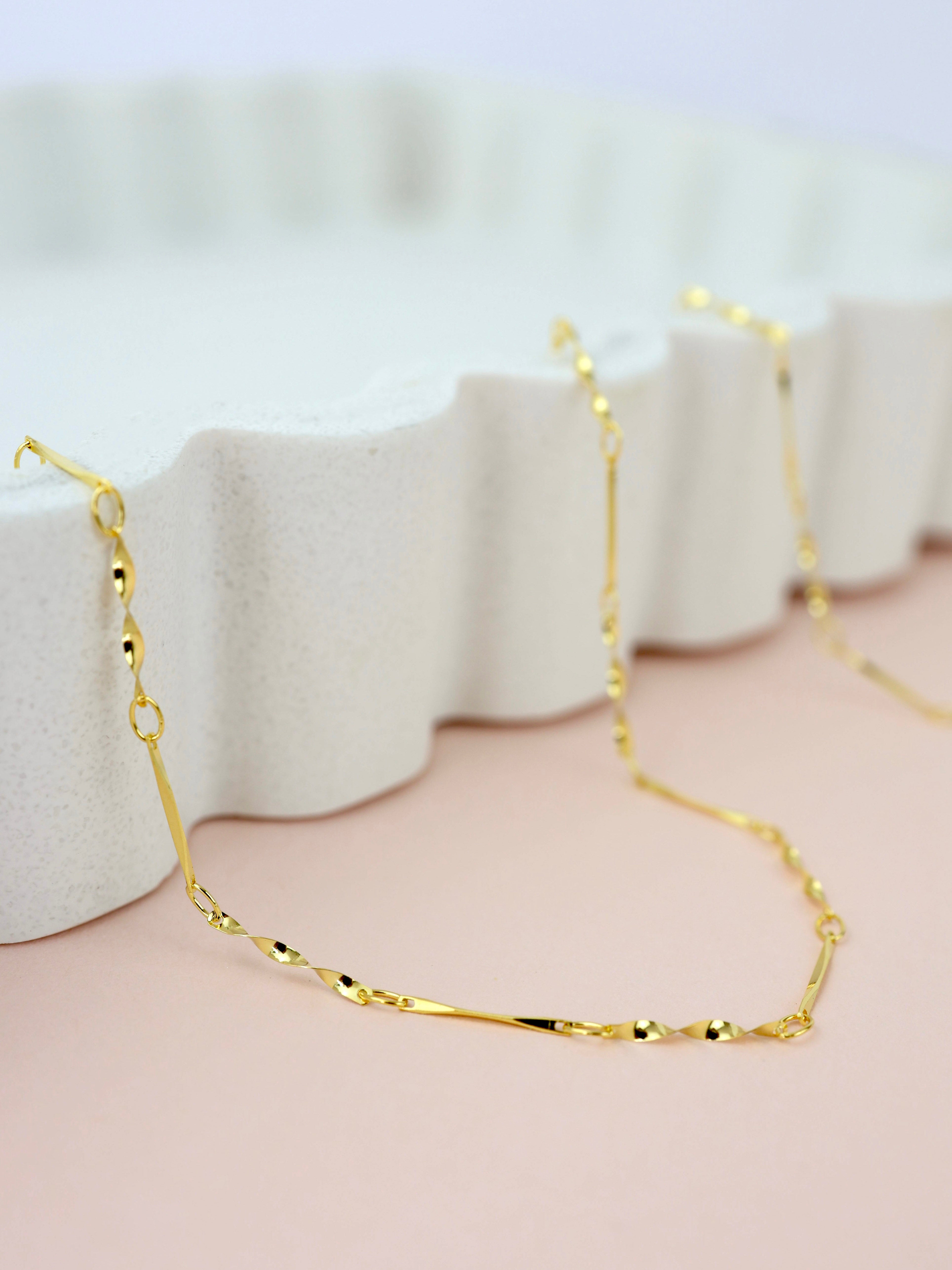 Dainty Gold Chain Necklace - Sterling Silver Snake, Wave, Box, Twist, Basic Chain 40cm, 45cm D. twist chain