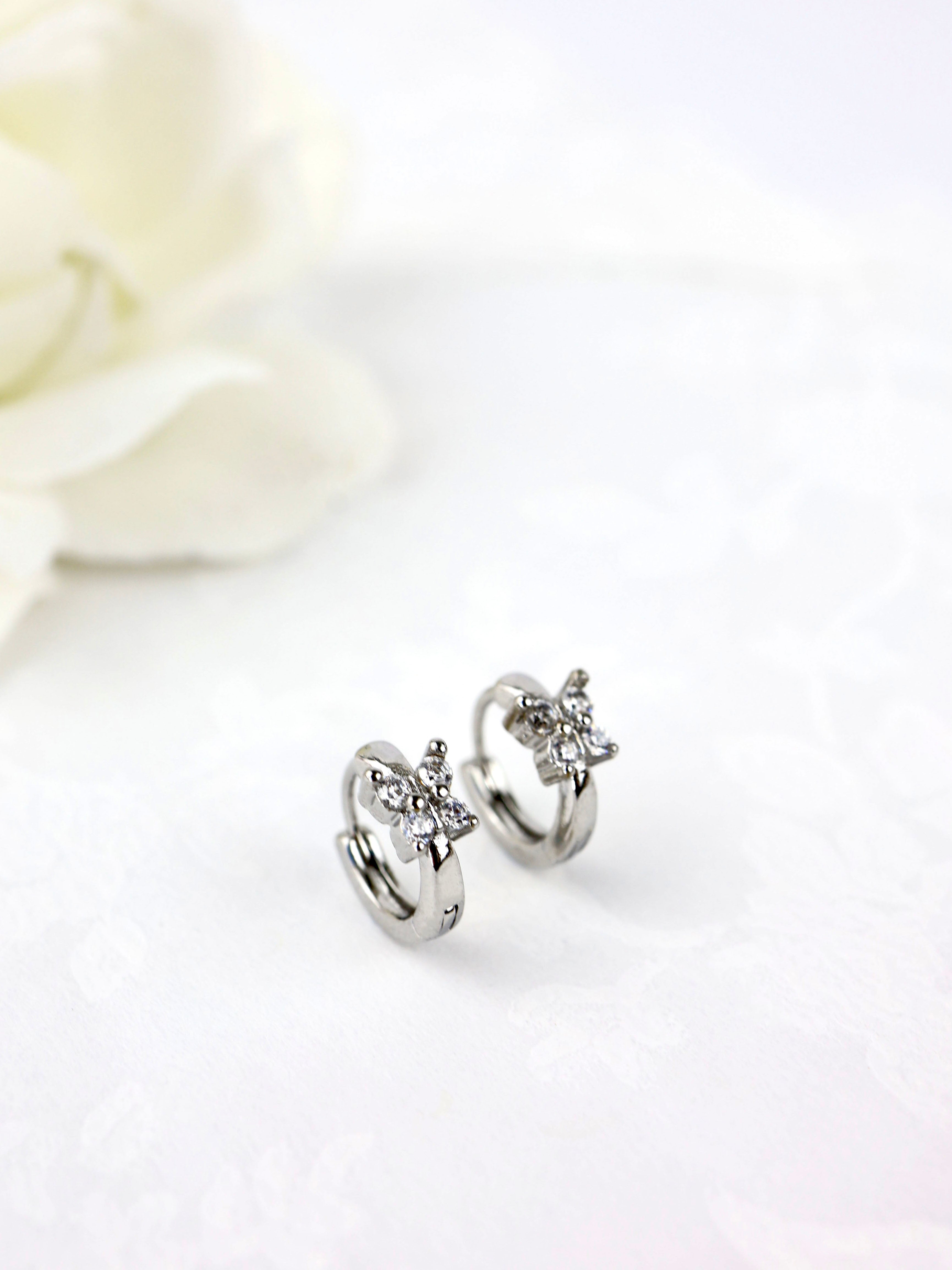 Butterfly Cubic Silver Huggie Hoops