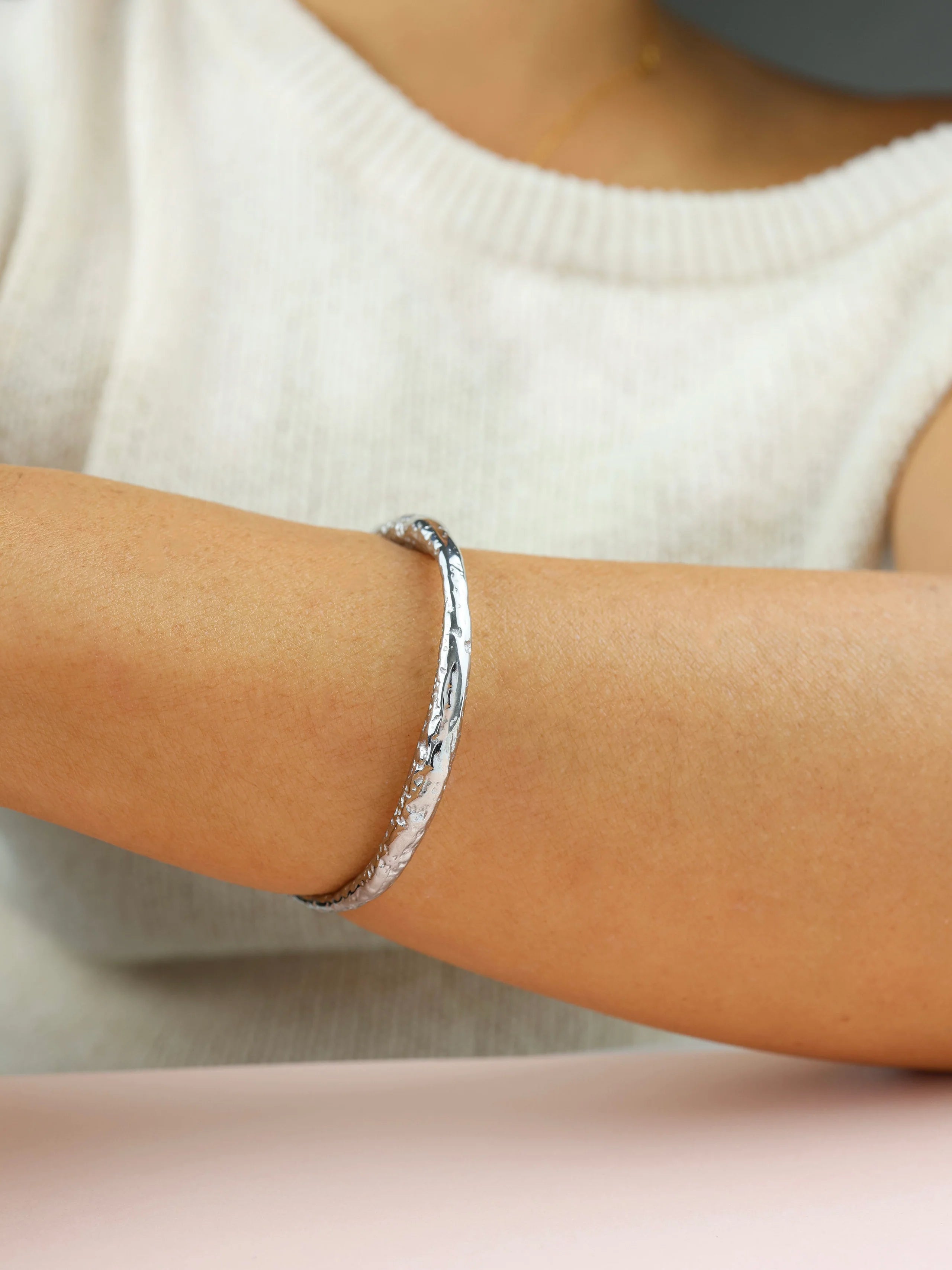 Posh Wave Hammered Bangle Stainless Steel