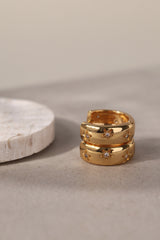 Wide Band Star Gold Hoop Earrings