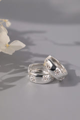 Wide Band Star Silver Hoop Earrings