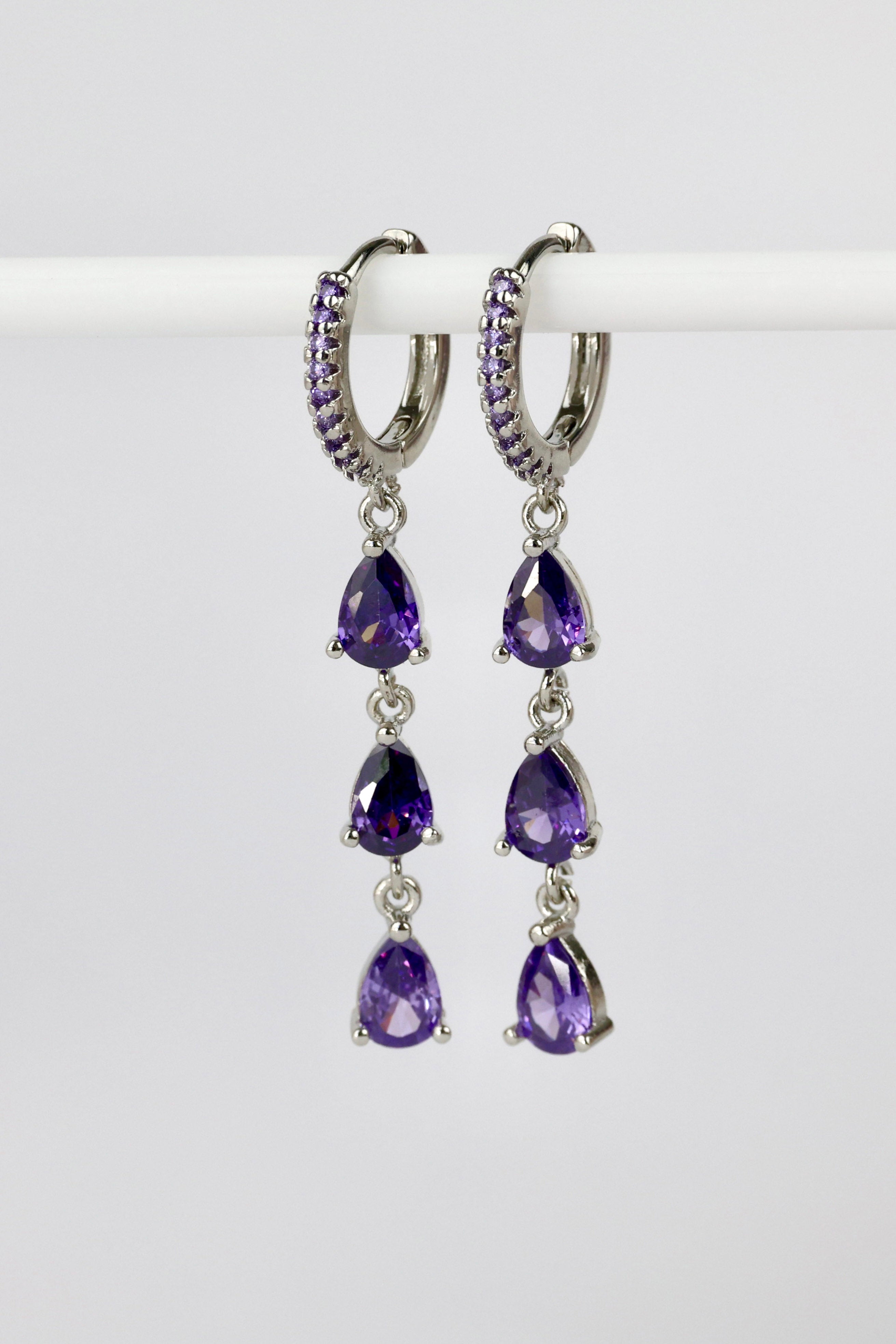 3 Teardrop Dangle Silver Earrings