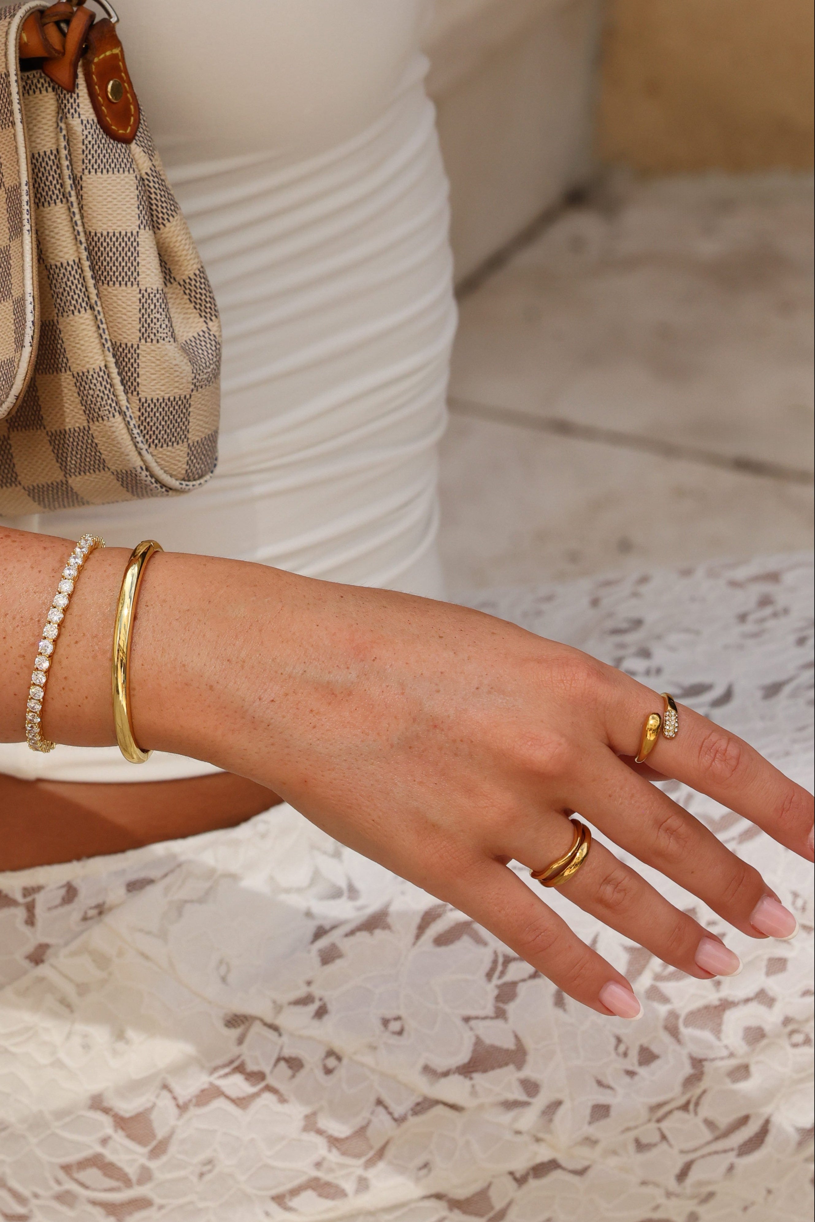Sahara Half Pave Ring Stainless Steel Gold