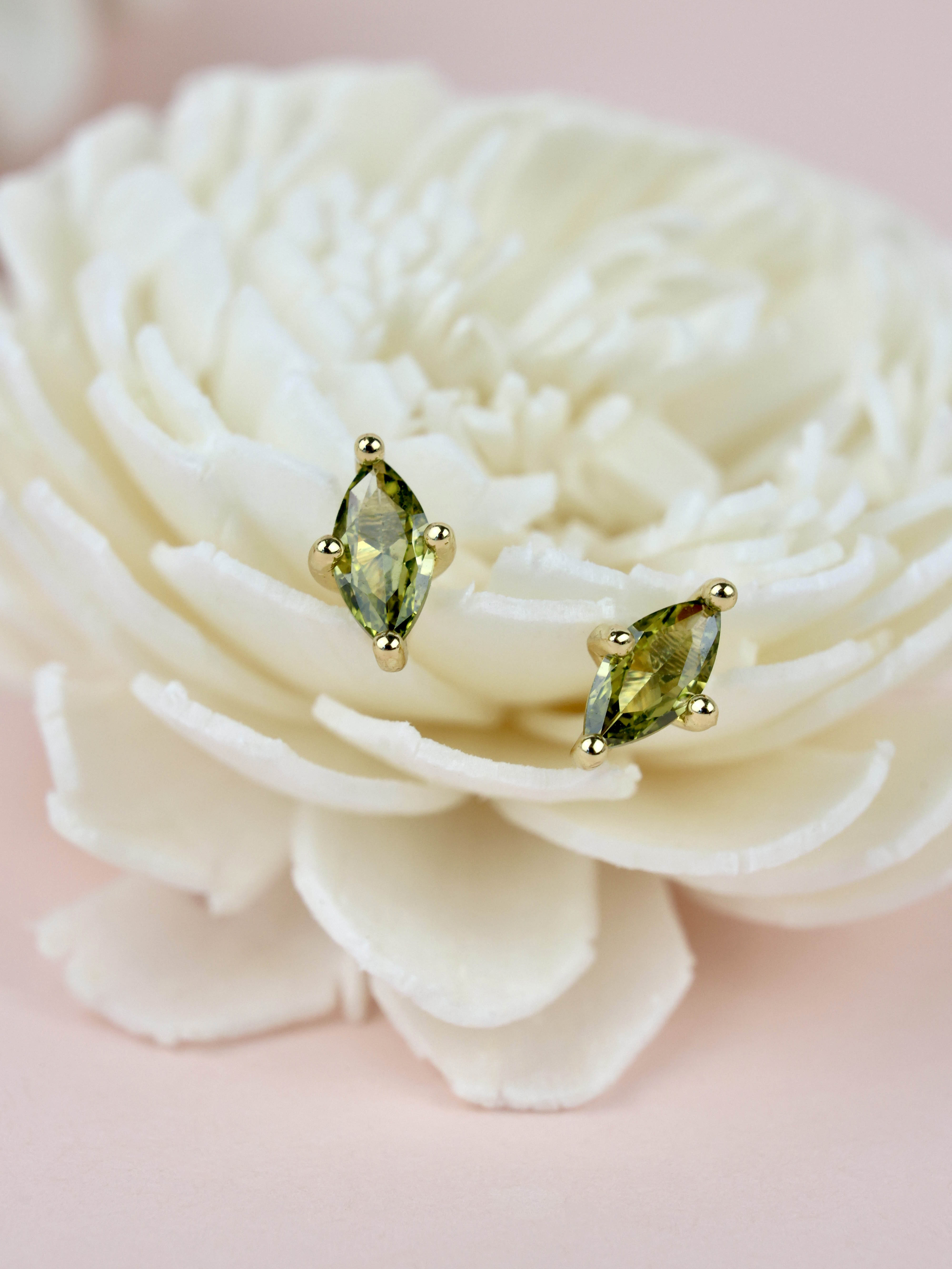 Tuni Marquise-Cut Peridot Stud Earrings- Sterling Silver