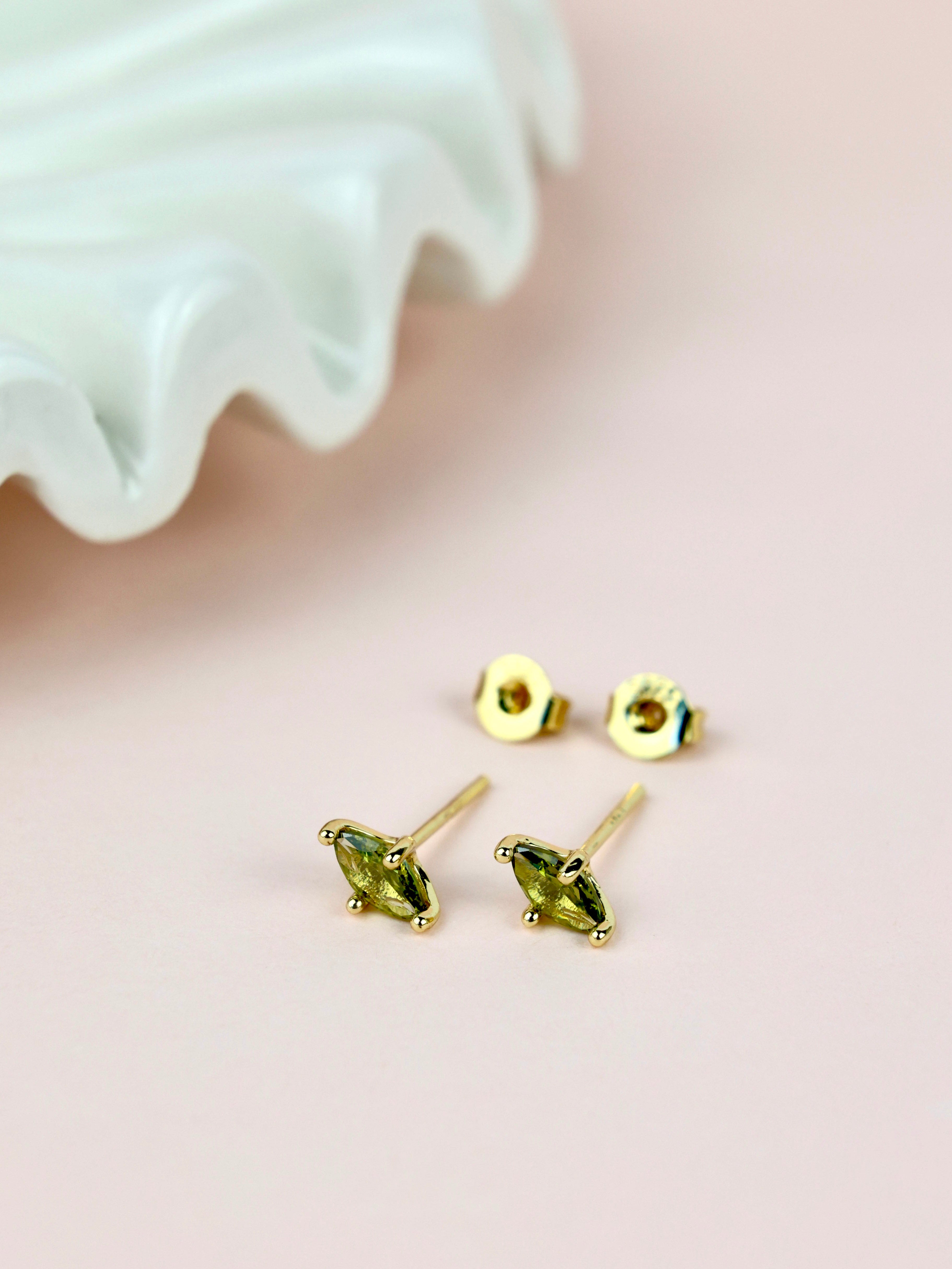 Tuni Marquise-Cut Peridot Stud Earrings- Sterling Silver
