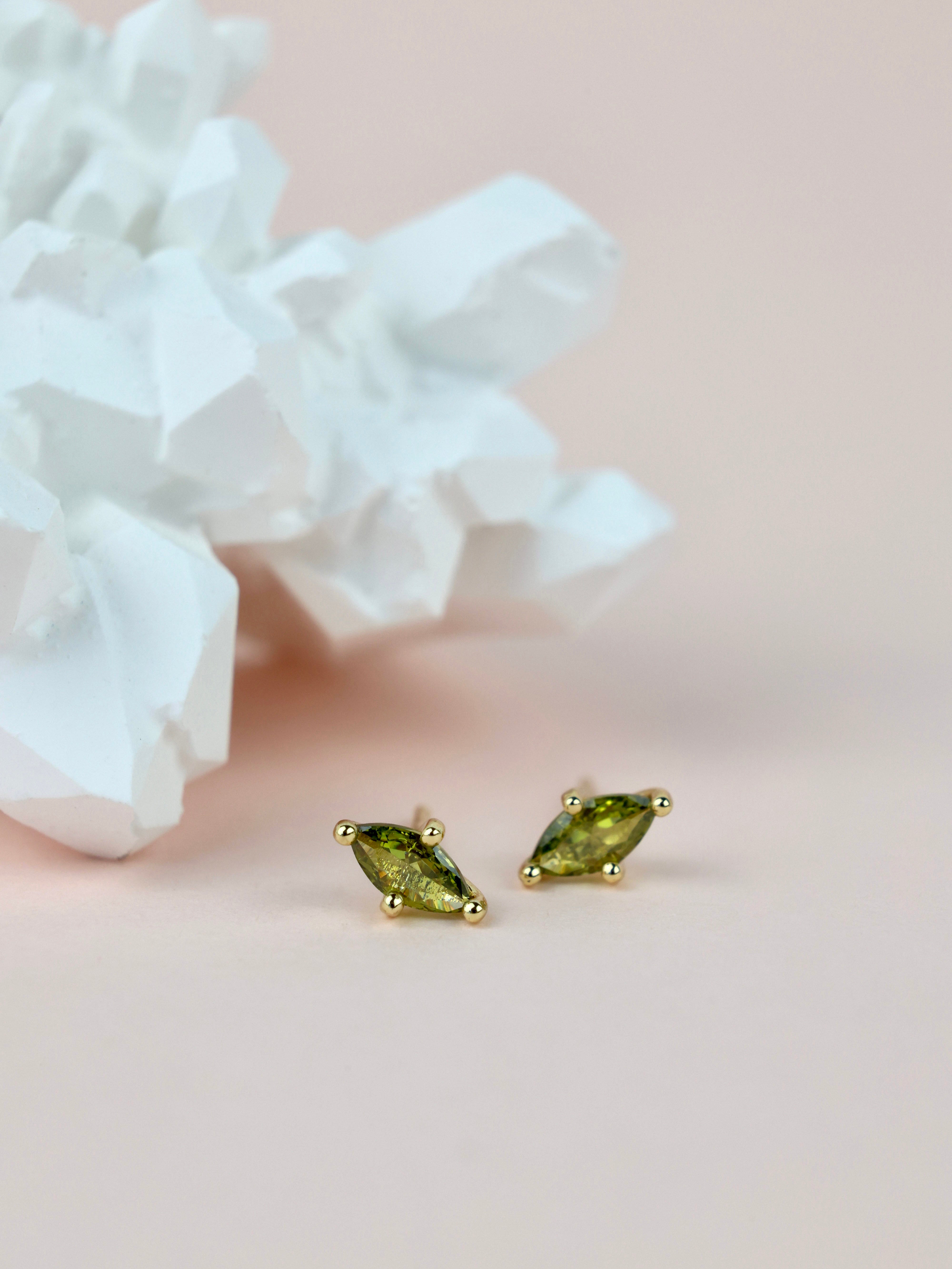 Tuni Marquise-Cut Peridot Stud Earrings- Sterling Silver