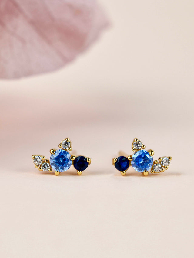 Azure Blue Gold Earrings – Stackable Statement Set – ANETT