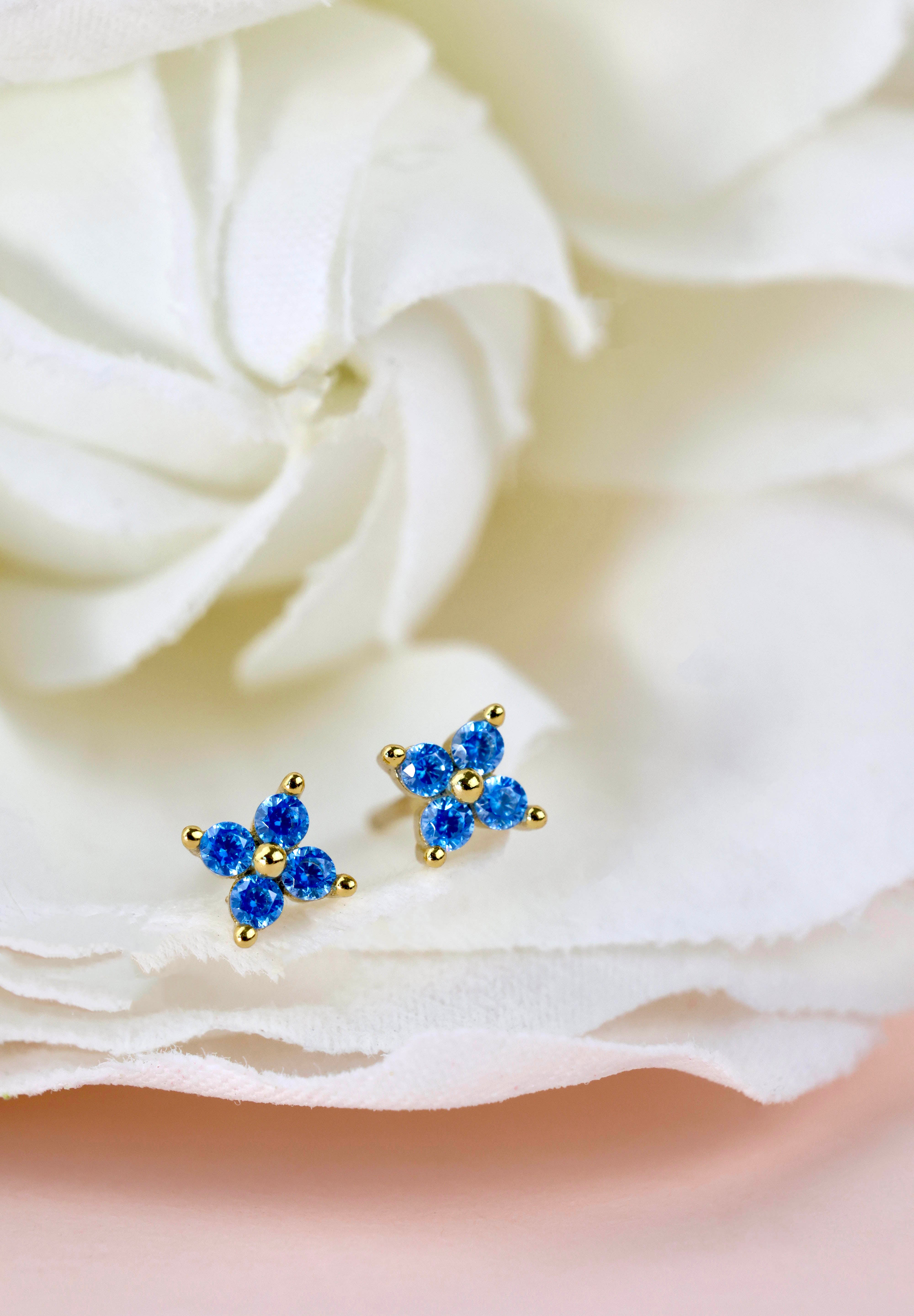 4 Clover Blue Stud Earrings GOLD