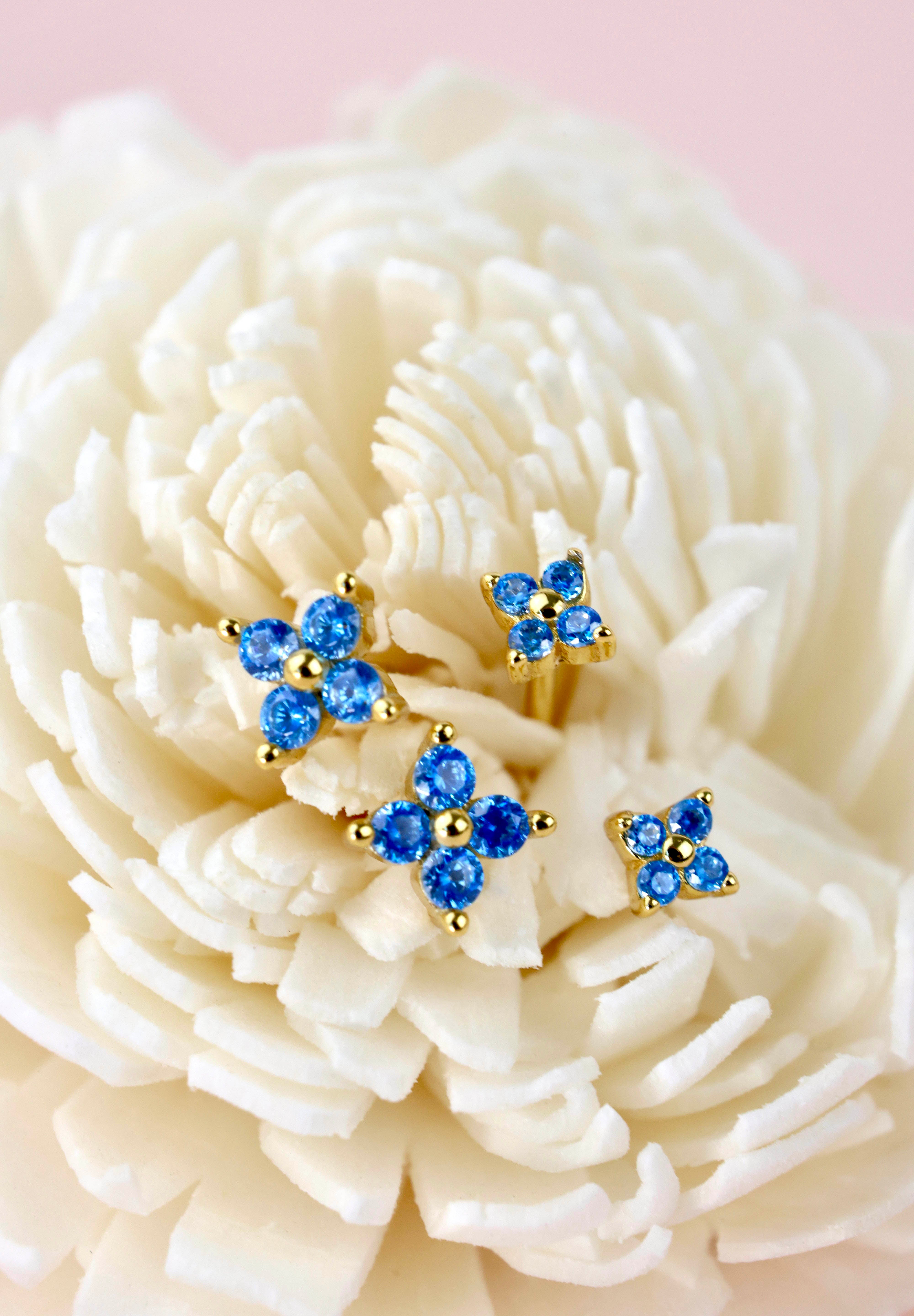 4 Clover Blue Stud Earrings GOLD