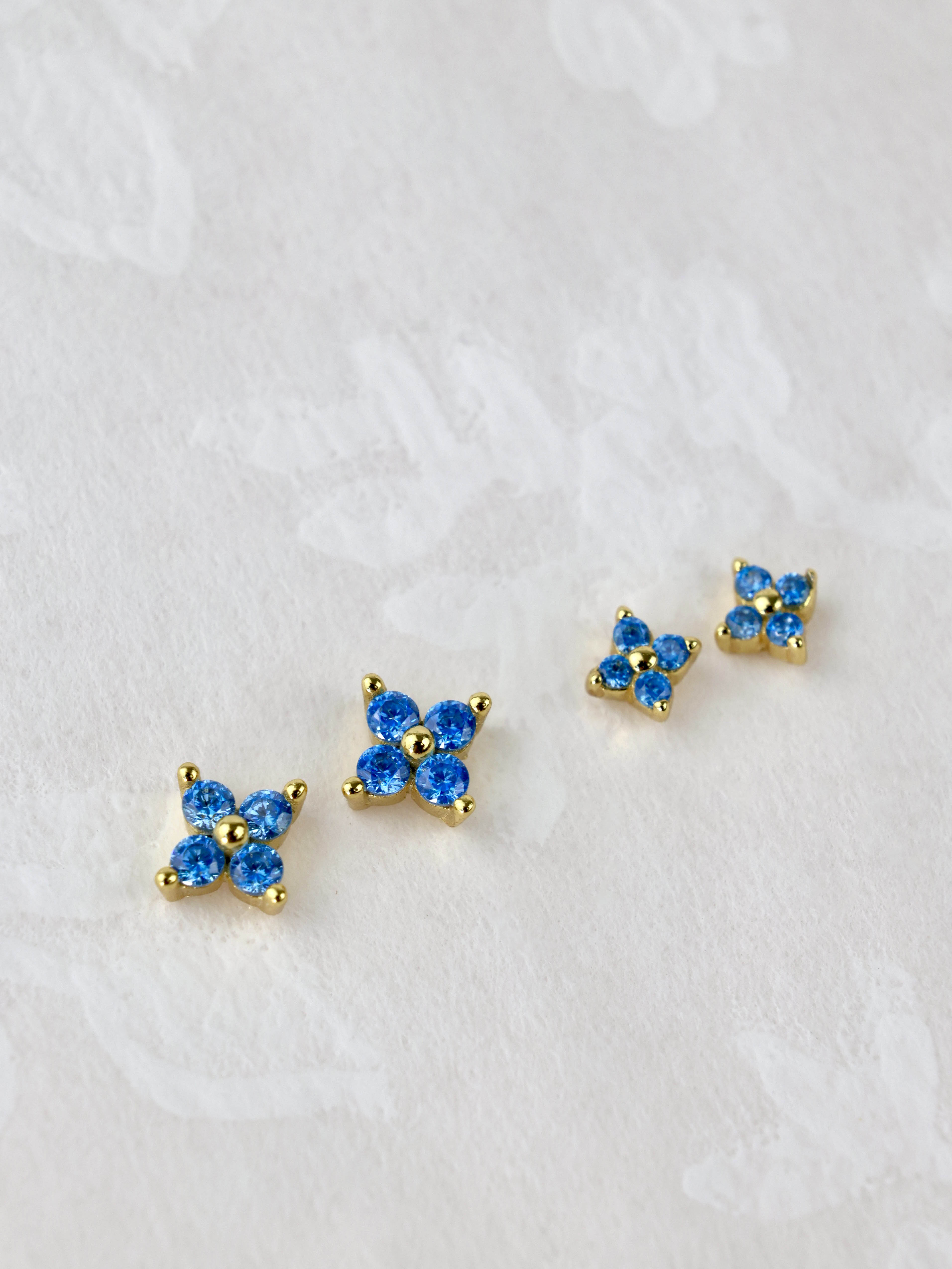 4 Clover Blue Stud Earrings GOLD