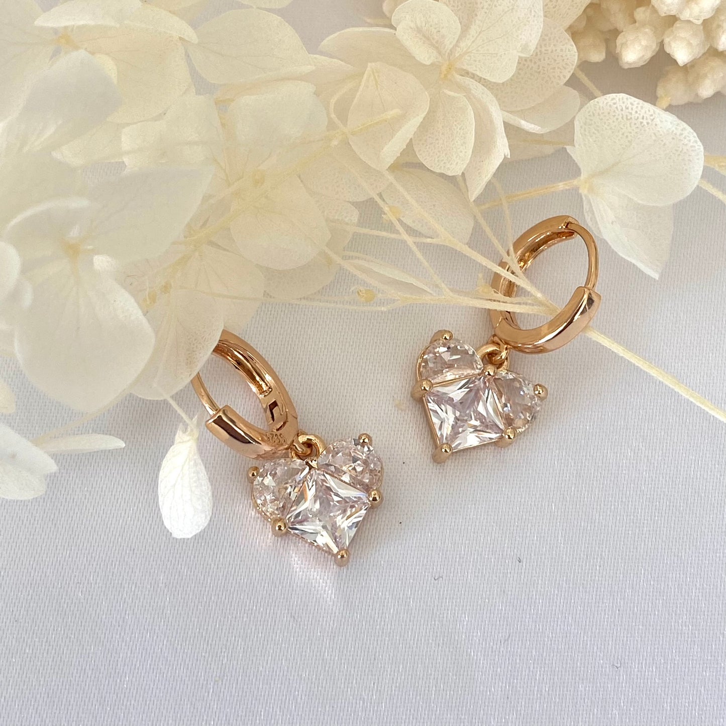 Handmade Love Heart Earrings Champagne Gold