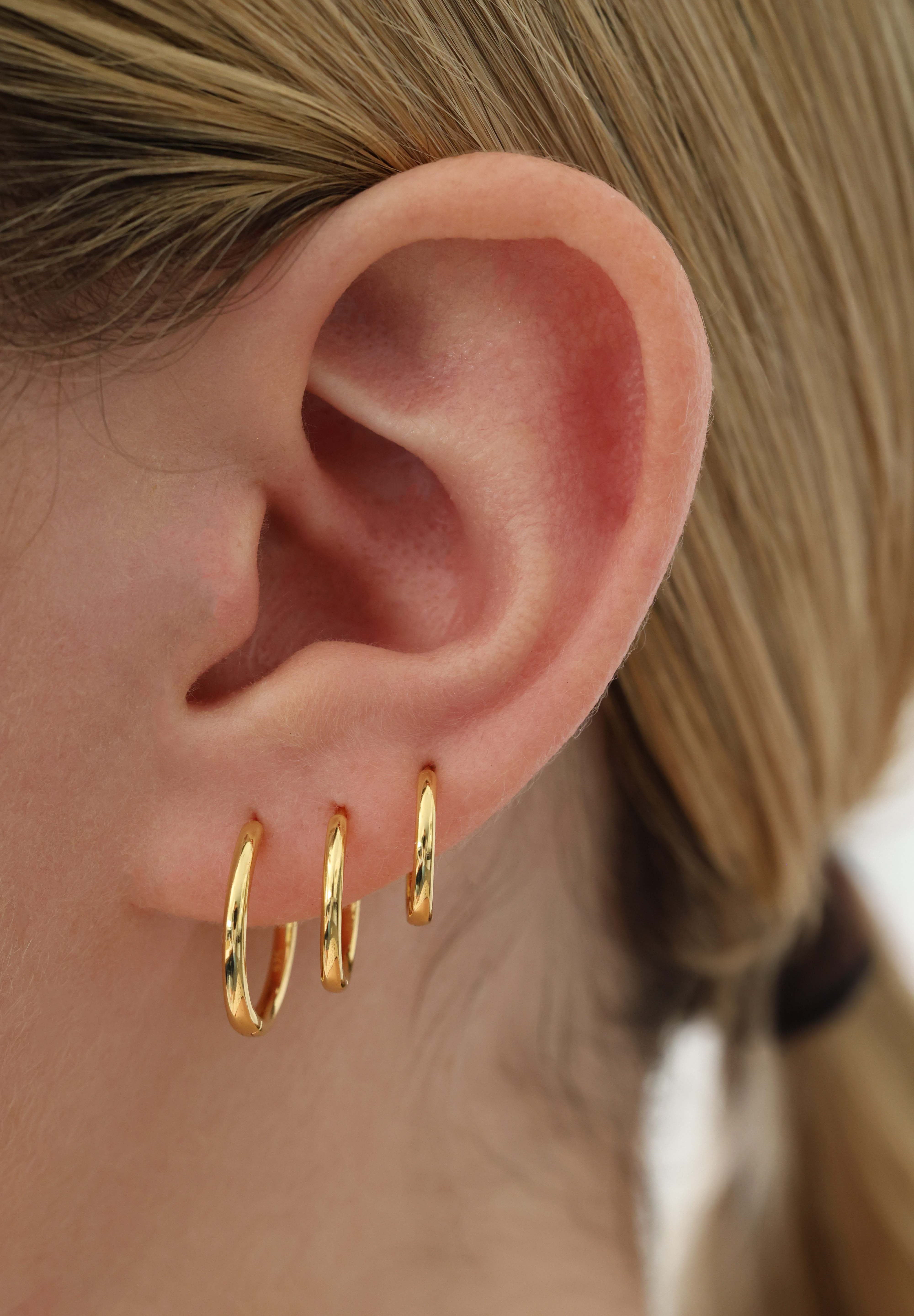 Isla Basic Gold Hoop Earrings 10mm 12mm 14mm- Sterling Silver