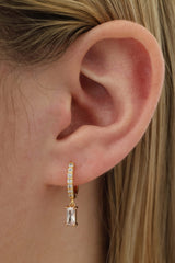 Skinny Baguette Gemstone Pave Hoop Earrings