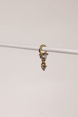 Gold hoop charm featuring two clear faceted gemstones in a tiered drop design.