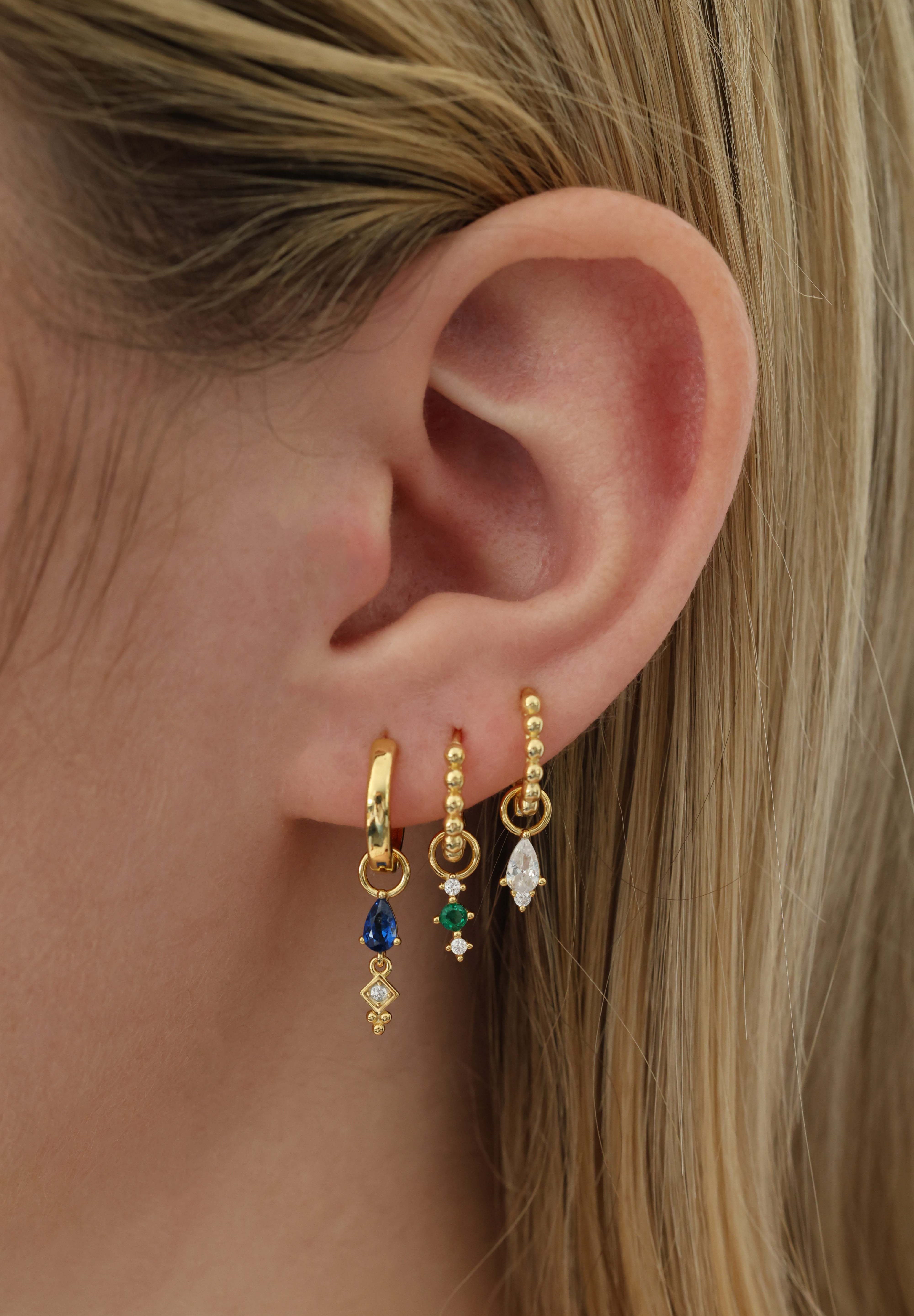Blue Green Clear Dangle GOLD Earring Stacks