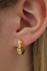 Double Primrose Flower Hoop Stacking Earrings- Gold