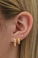 Double Primrose Flower Hoop Stacking Earrings- Gold