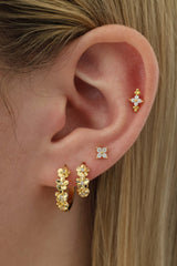 Double Primrose Flower Hoop Stacking Earrings- Gold