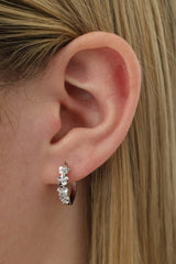 Primrose Flower Huggie Hoop Earrings- Silver
