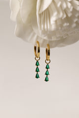 Green 3 Teardrop Dangle Gold earring Stacks