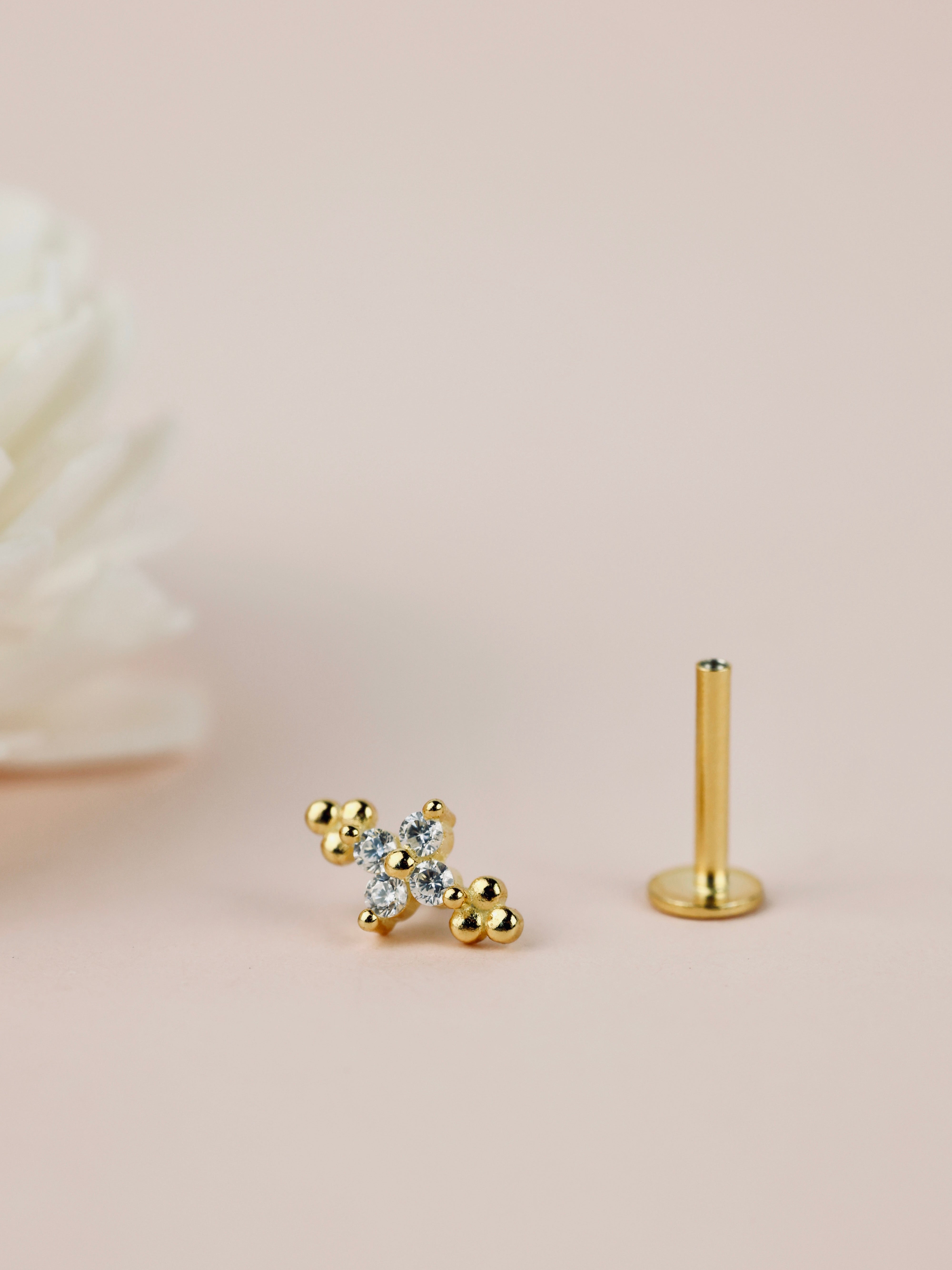 Double Primrose Flower Hoop Stacking Earrings- Gold D. Tiny Clover - 1 Piece