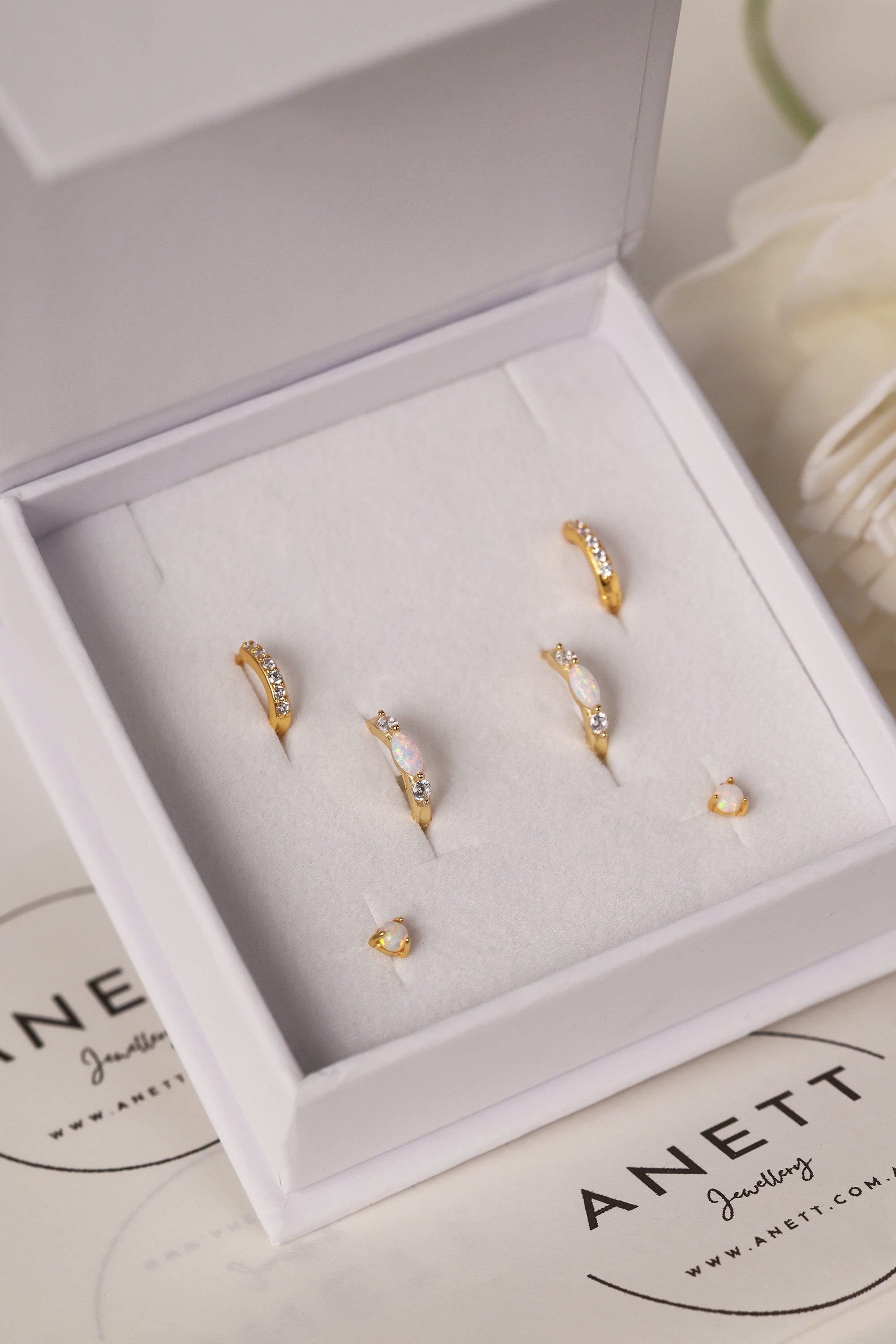 sterling silver opal gold hoop earrings set