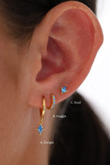 Mia Blue Huggie CZ Dangle Earrings GOLD