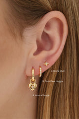 Amora Heart Charm Hoop Earrings A + B + C (6 Earrings) Gold