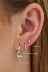 Amora Heart Charm Silver Hoop Earrings A + B + C (6 Earrings)