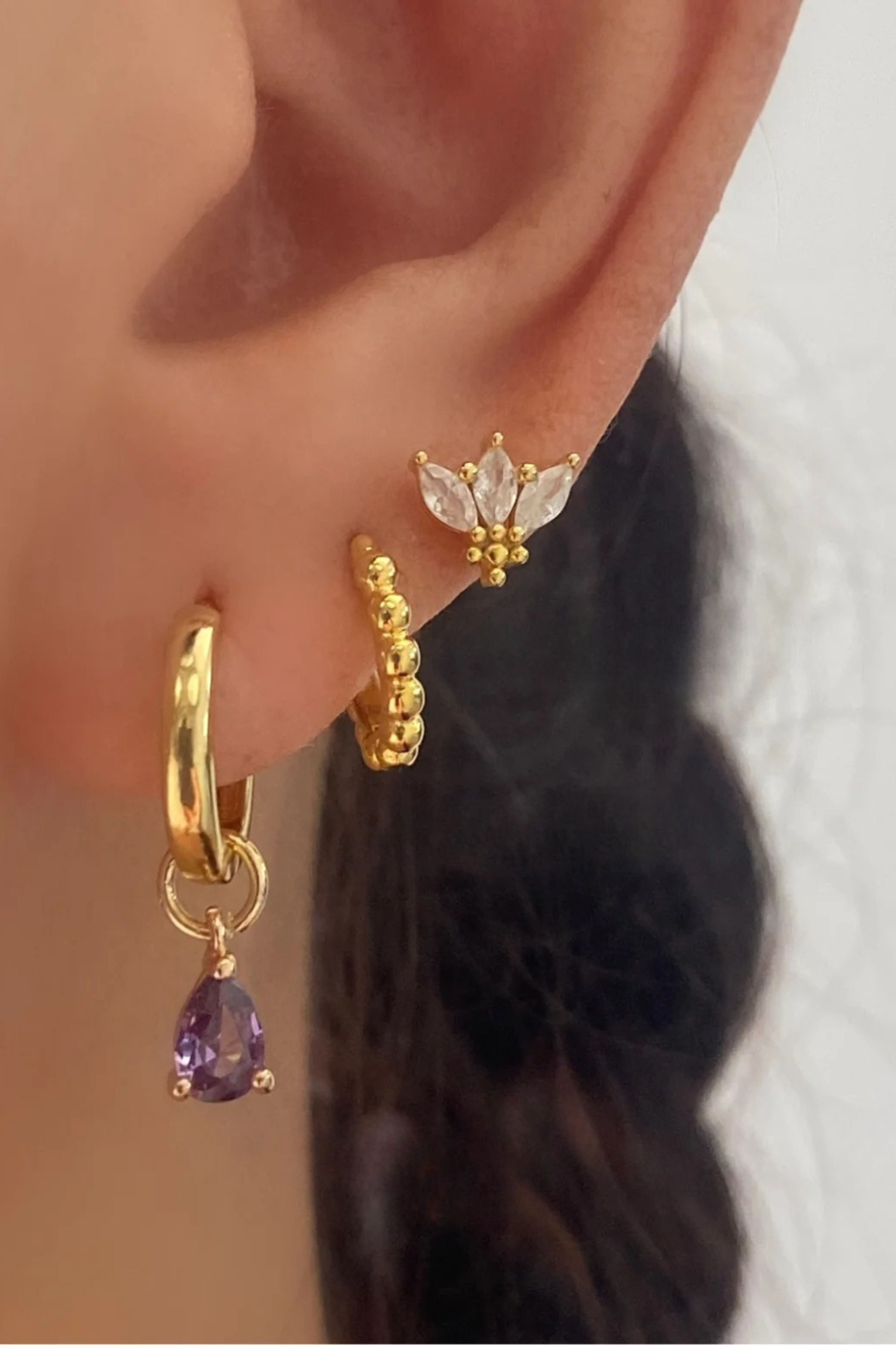Teardrop Dangle Earrings – 18K Gold-Plated on Sterling Silver Purple 3 pair set